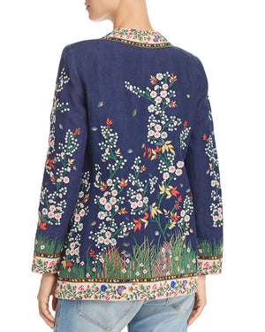 Alice + Olivia Jenice Floral-Embroidered Linen Blazer