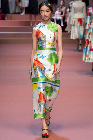 Dolce & Gabbana Viva La Mamma Hand-Drawn Silk Midi Dress - Runway Collection