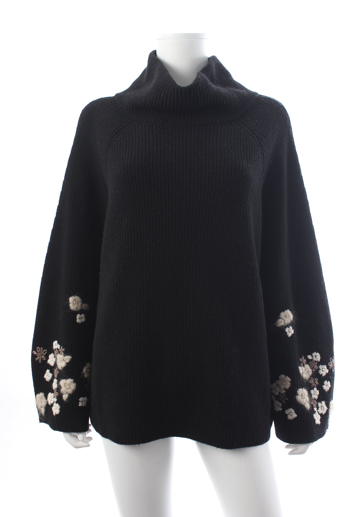 Ermanno Scervino Embroidered Floral Sleeve Wool and Cashmere-Blend Sweater