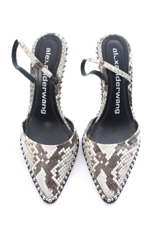 Alexander Wang Rina Studded Snake-Effect Leather Slingback Pumps