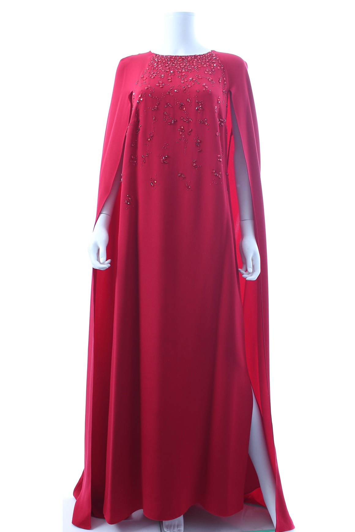 Oscar de la Renta Embellished Cape Sleeve Silk Gown