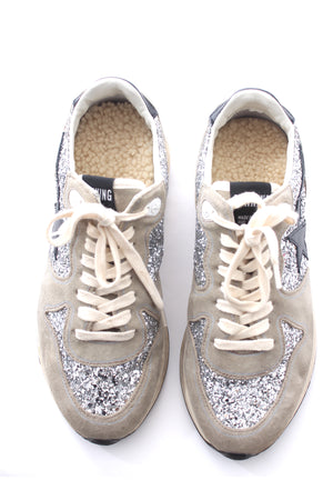 Golden Goose Running Sole Suede and Glitter Sneakers