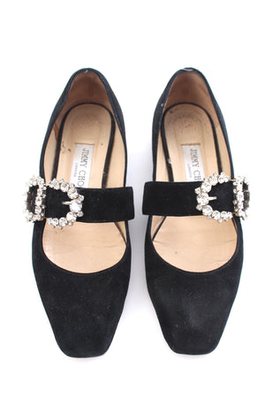 Jimmy Choo Goodwin Crystal-Buckle Suede Ballet Flats