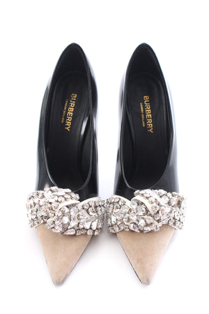 Burberry Evan Crystal-Embellished Knot Two-Tone Pumps