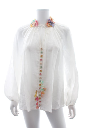 Zimmermann High Tide Lantern Crystal-Embellished Ramie Blouse