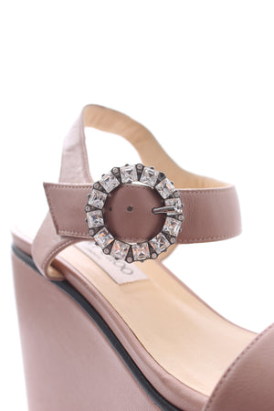 Jimmy Choo Nylah 100 Crystal-Buckle Leather Wedge Sandals