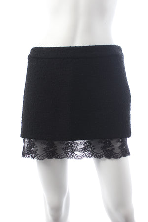 Saint Laurent Lace-Trimmed Bouclé Mini Skirt