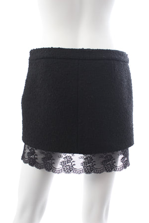 Saint Laurent Lace-Trimmed Bouclé Mini Skirt