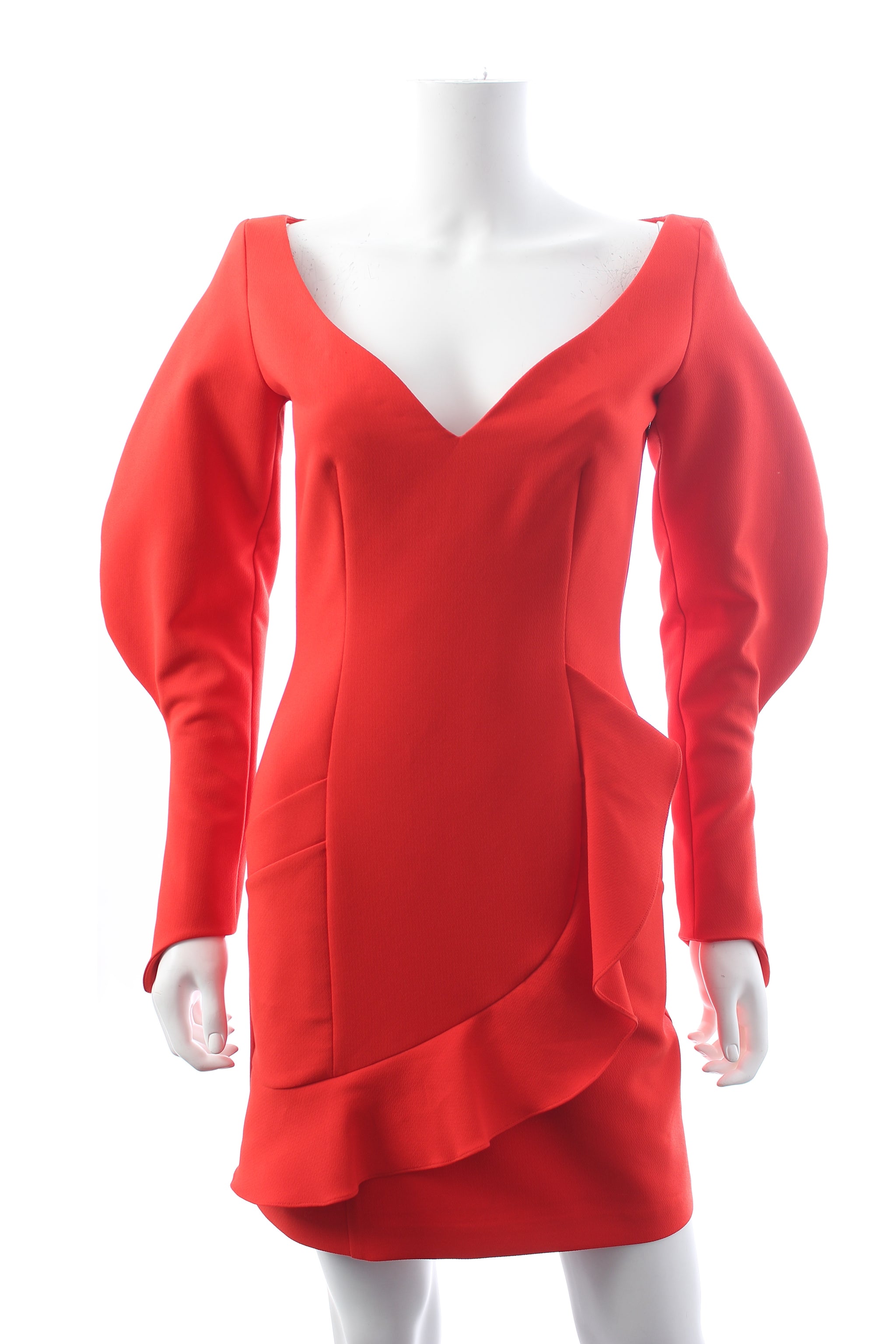 Dalood Structured Curved-Sleeve Ruffled Mini Dress