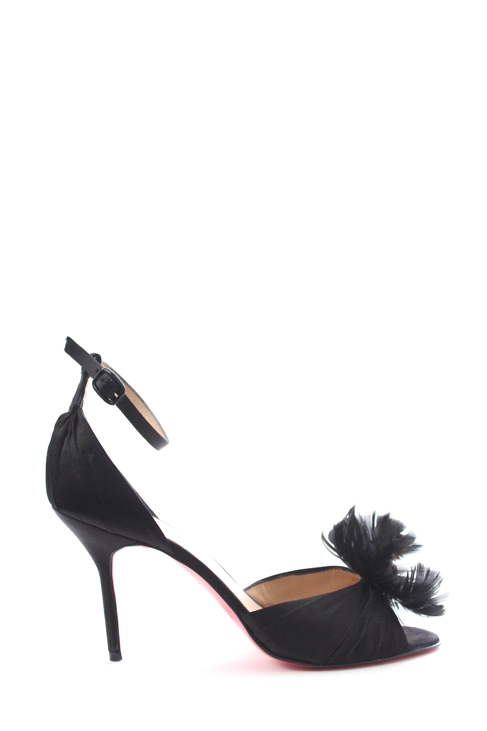 Christian Louboutin Feather-Trimmed Satin Sandals