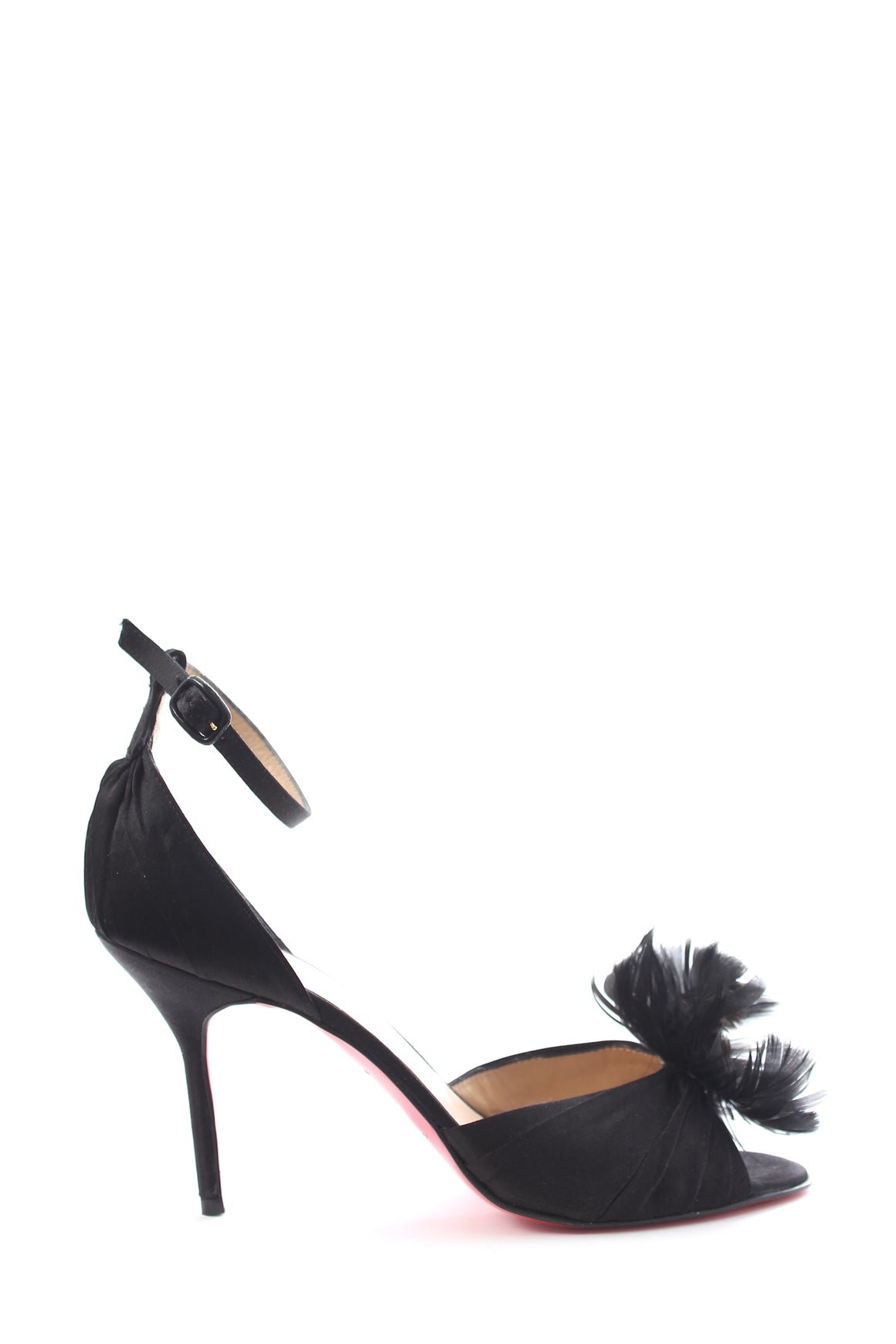 Christian Louboutin Feather-Trimmed Satin Sandals