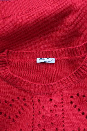 Miu Miu Heart Pointelle-Knit Cashmere Sweater