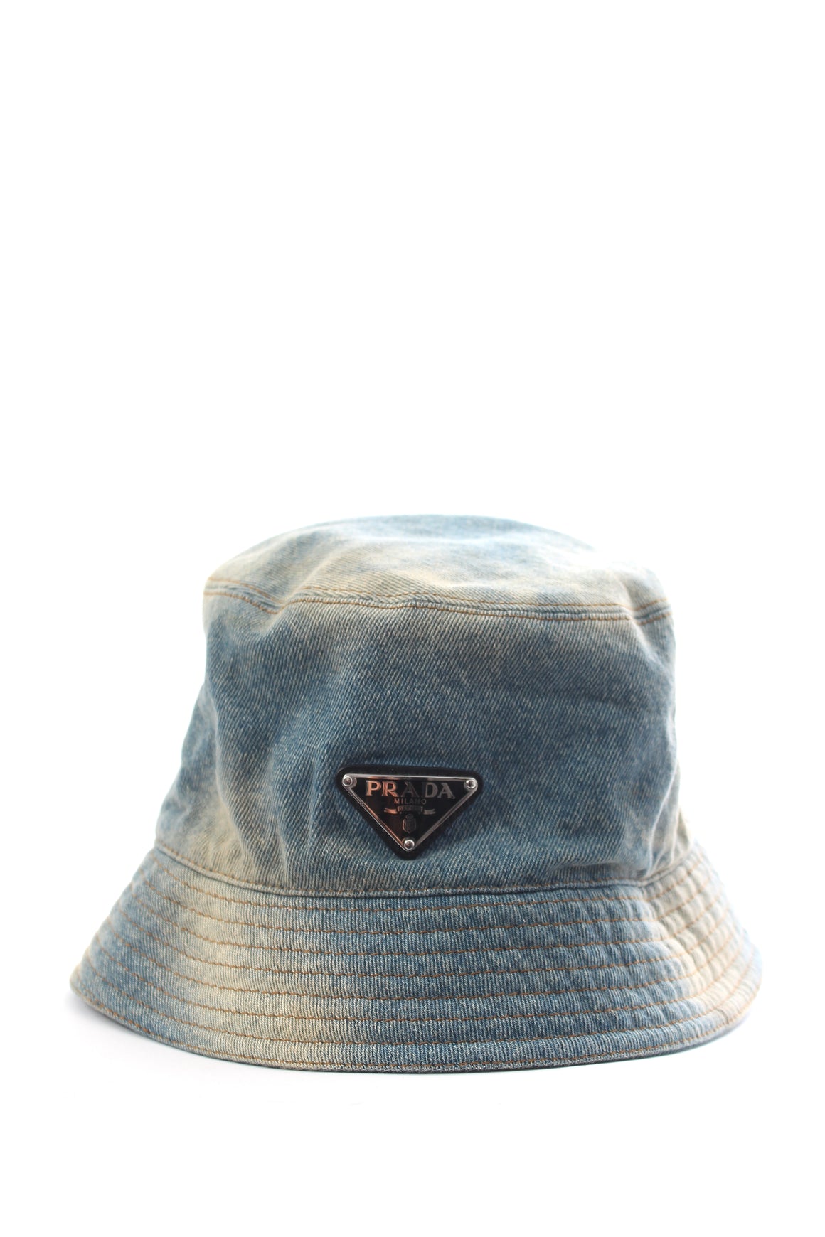 Prada Washed Denim Logo-Patch Bucket Hat