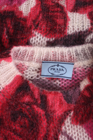 Prada Rose-Printed Mohair-Blend Sweater