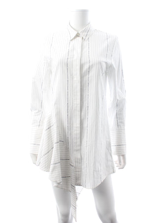 Off-White Popeline Asymmetrical Pinstriped Cotton Shirt Dress