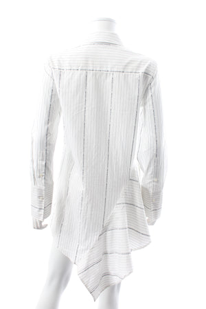 Off-White Popeline Asymmetrical Pinstriped Cotton Shirt Dress