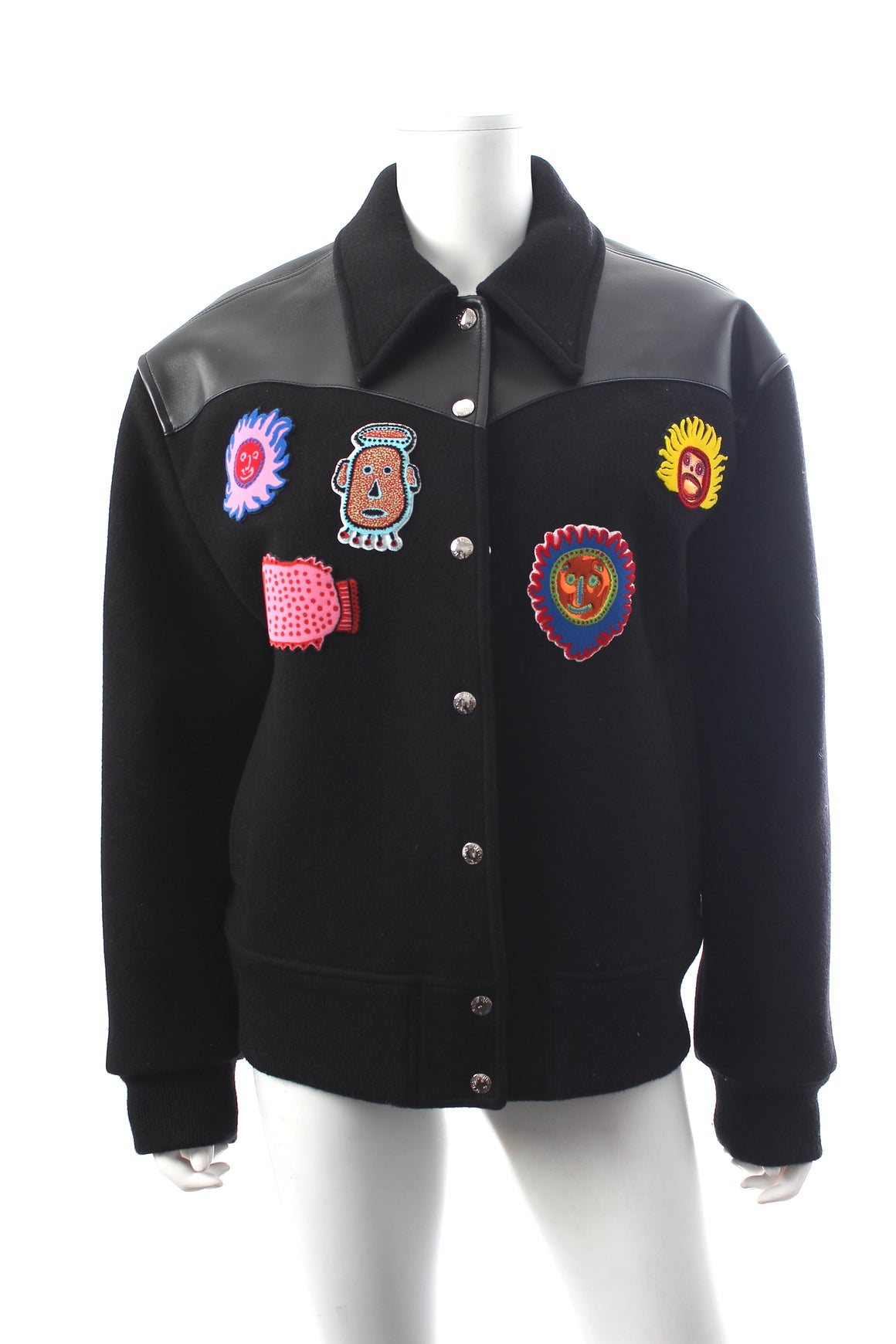 Louis Vuitton x Yayoi Kusama 23SS Embroidered Leather-Trimmed Varsity Jacket