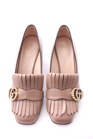 Gucci Marmont Pearl-Embellished Fringed Leather Pumps