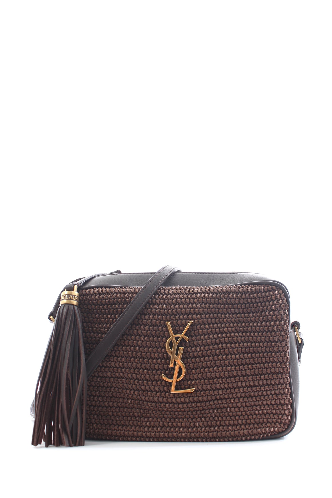 Saint Laurent Lou Leather and Raffia Crossbody Bag