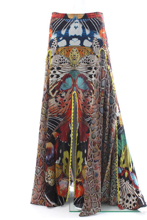 Roberto Cavalli Butterfly Printed Silk Maxi Skirt