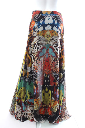 Roberto Cavalli Butterfly Printed Silk Maxi Skirt