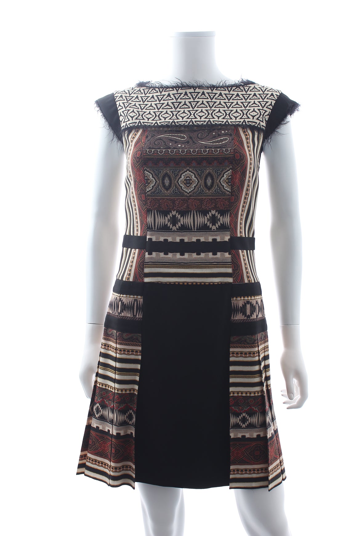Etro Printed Pleated Wool and Crepe Mini Dress