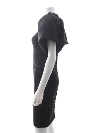 Lanvin Puff Silk-Sleeve Ribbed Knit Dress - Runway Collection