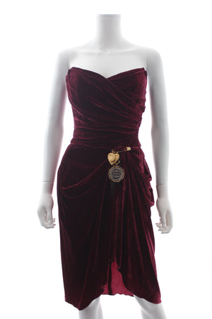 Dolce & Gabbana Velvet Draped Strapless Dress