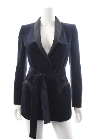 Blazé Milano Silk-Trimmed Velvet Belted Blazer