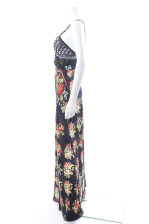 Paco Rabanne Embroidered Cutout Satin and Chiffon Maxi Dress