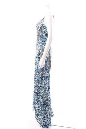 Paco Rabanne Chainmail Panelled Floral Printed Satin Maxi Dress