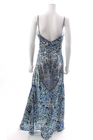 Paco Rabanne Chainmail Panelled Floral Printed Satin Maxi Dress