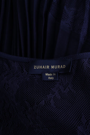 Zuhair Murad Plunging Plissé Lace Panelled Crepe Asymmetrical Midi Dress