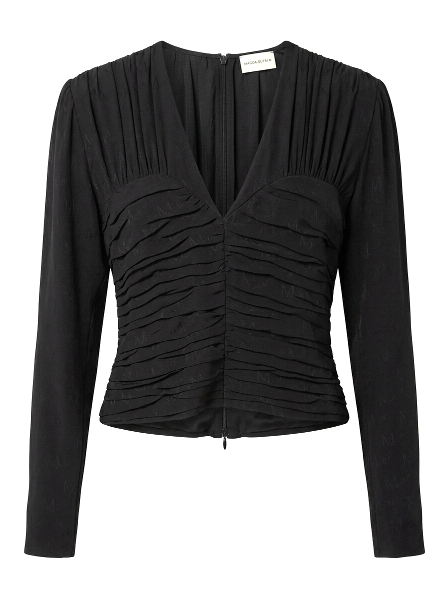 Magda Butrym Logo Printed Silk Ruched Blouse