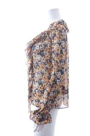 Saint Laurent Floral Ruffled Silk Blouse