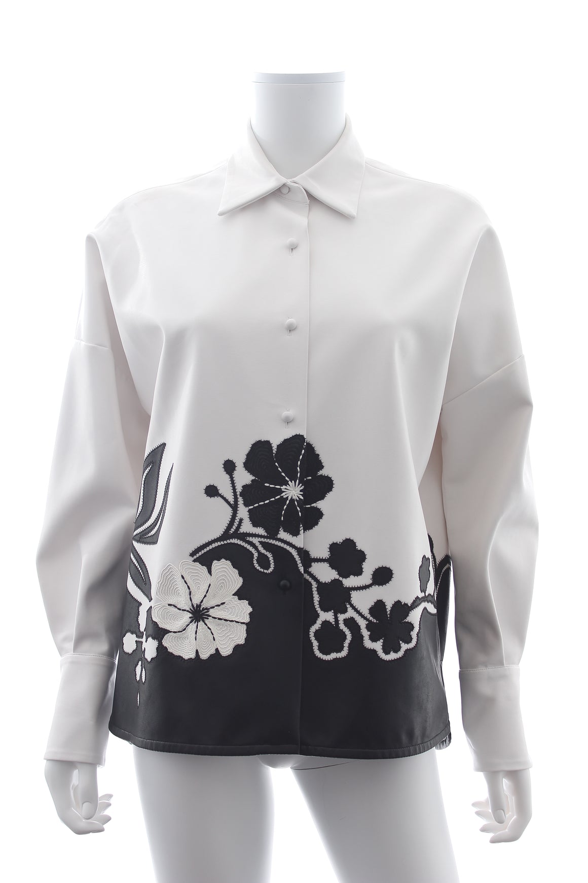 Ermanno Scervino Flower Embroidered Faux Leather Shirt