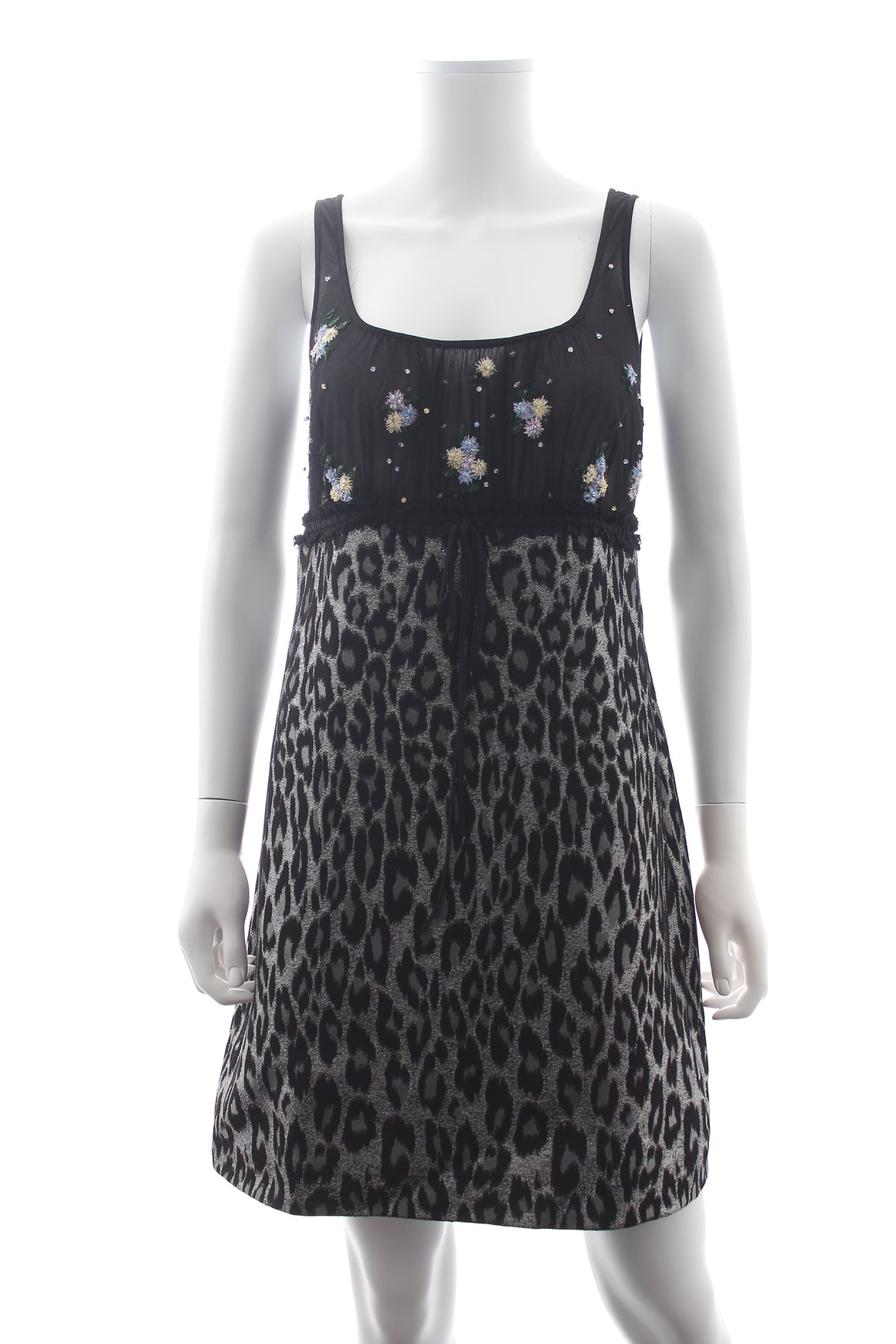 Miu Miu Embroidered Tulle and Leopard Print Jacquard Mini Dress