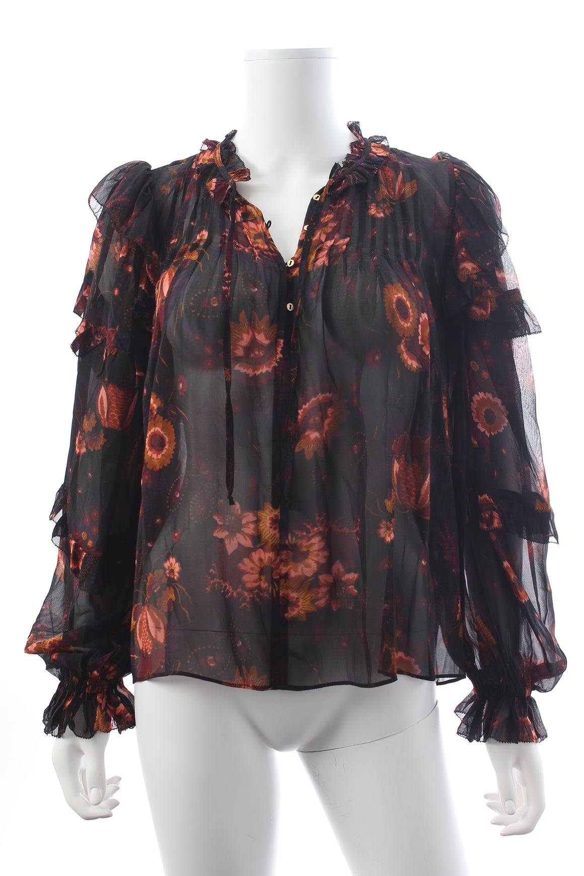 Ulla Johnson Miray Ruffled Floral Printed Silk Blouse