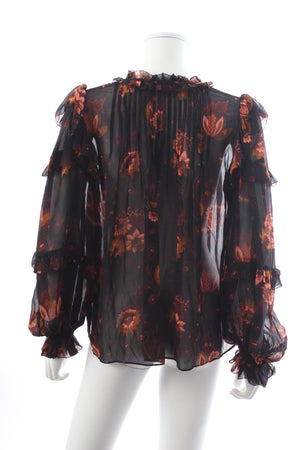 Ulla Johnson Miray Ruffled Floral Printed Silk Blouse