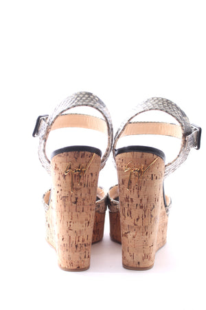 Giuseppe Zanotti 'Mayliin' Snakeskin-Embossed Leather Wedge Sandals