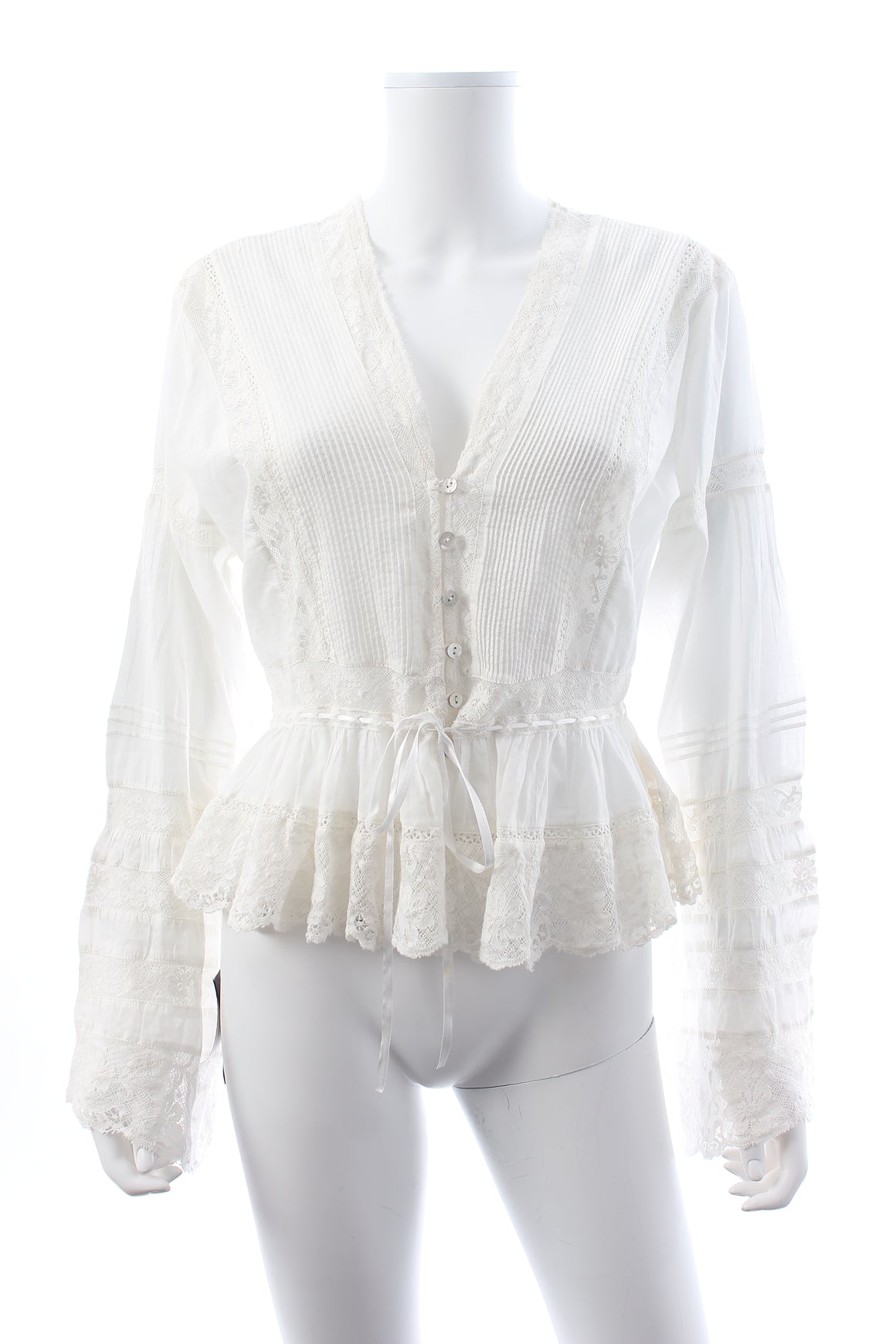 LoveShackFancy Mindy Lace-Trimmed Pintuck Cotton Blouse - Current Season