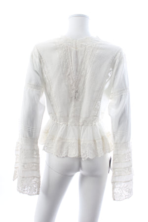 LoveShackFancy Mindy Lace-Trimmed Pintuck Cotton Blouse - Current Season