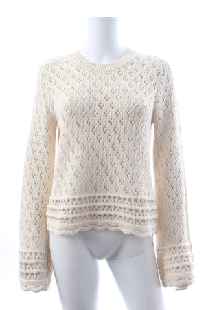 FRAME Crochet Knit Cotton and Silk-Blend Sweater