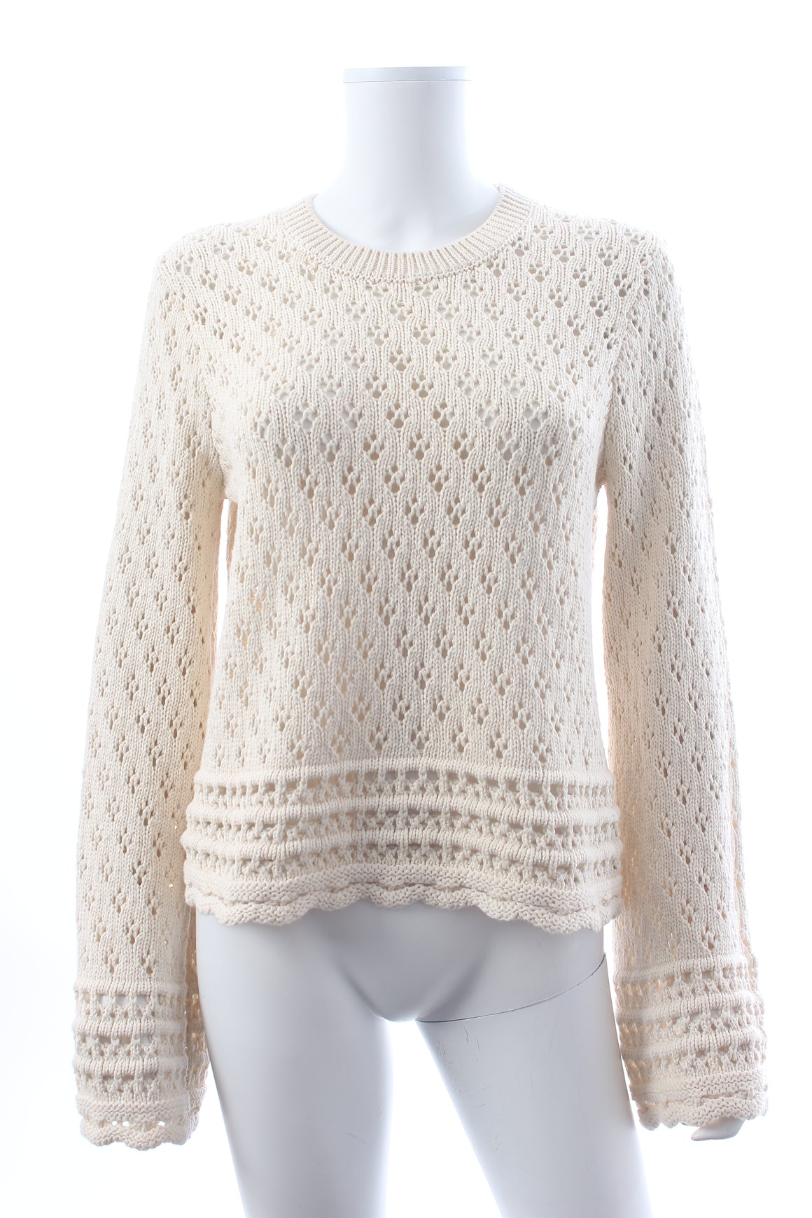 FRAME Crochet Knit Cotton and Silk-Blend Sweater