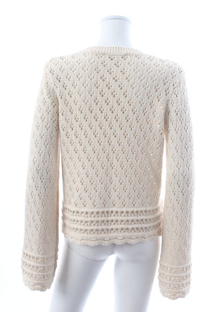 FRAME Crochet Knit Cotton and Silk-Blend Sweater