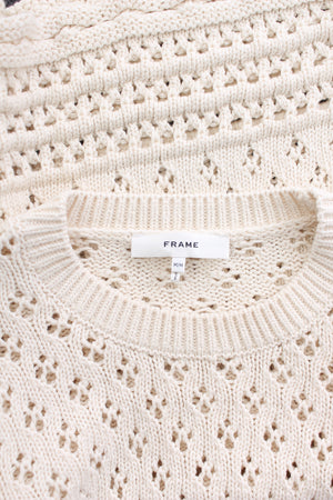 FRAME Crochet Knit Cotton and Silk-Blend Sweater