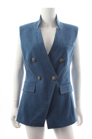 Veronica Beard Amika Double-Breasted Denim Vest - Runway Collection