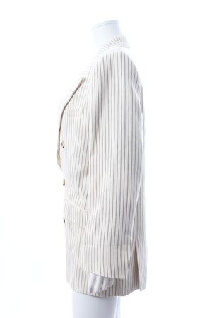 FRAME Pinstriped Double-Breasted Cotton and Linen-Blend Blazer