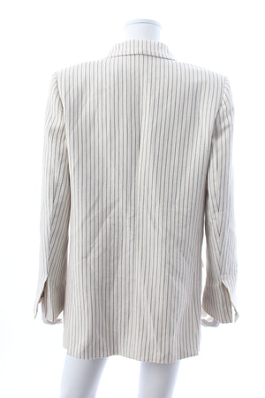 FRAME Pinstriped Double-Breasted Cotton and Linen-Blend Blazer