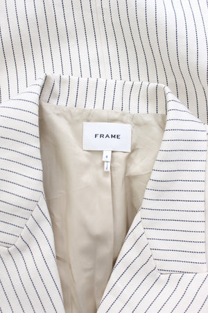 FRAME Pinstriped Double-Breasted Cotton and Linen-Blend Blazer